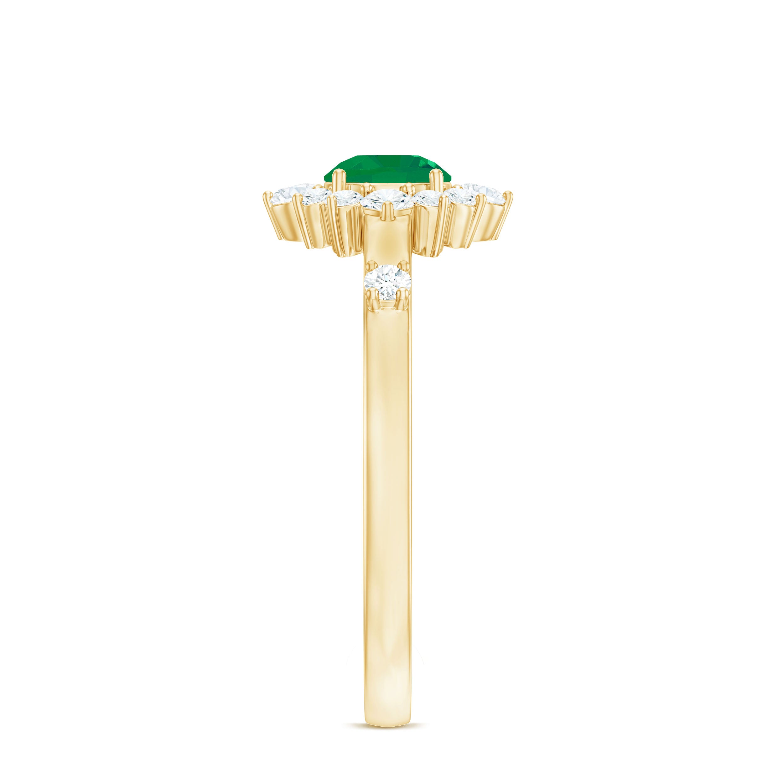 5mm Round Shape Emerald Promise Ring with Diamond Halo AAA - Rosec Jewels