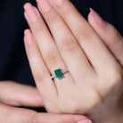 Rosec Jewels-Vintage Inspired 5X7MM Emerald Cut Emerald Engagement Ring with Diamonds