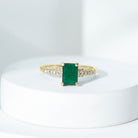 Rosec Jewels-Vintage Inspired 5X7MM Emerald Cut Emerald Engagement Ring with Diamonds