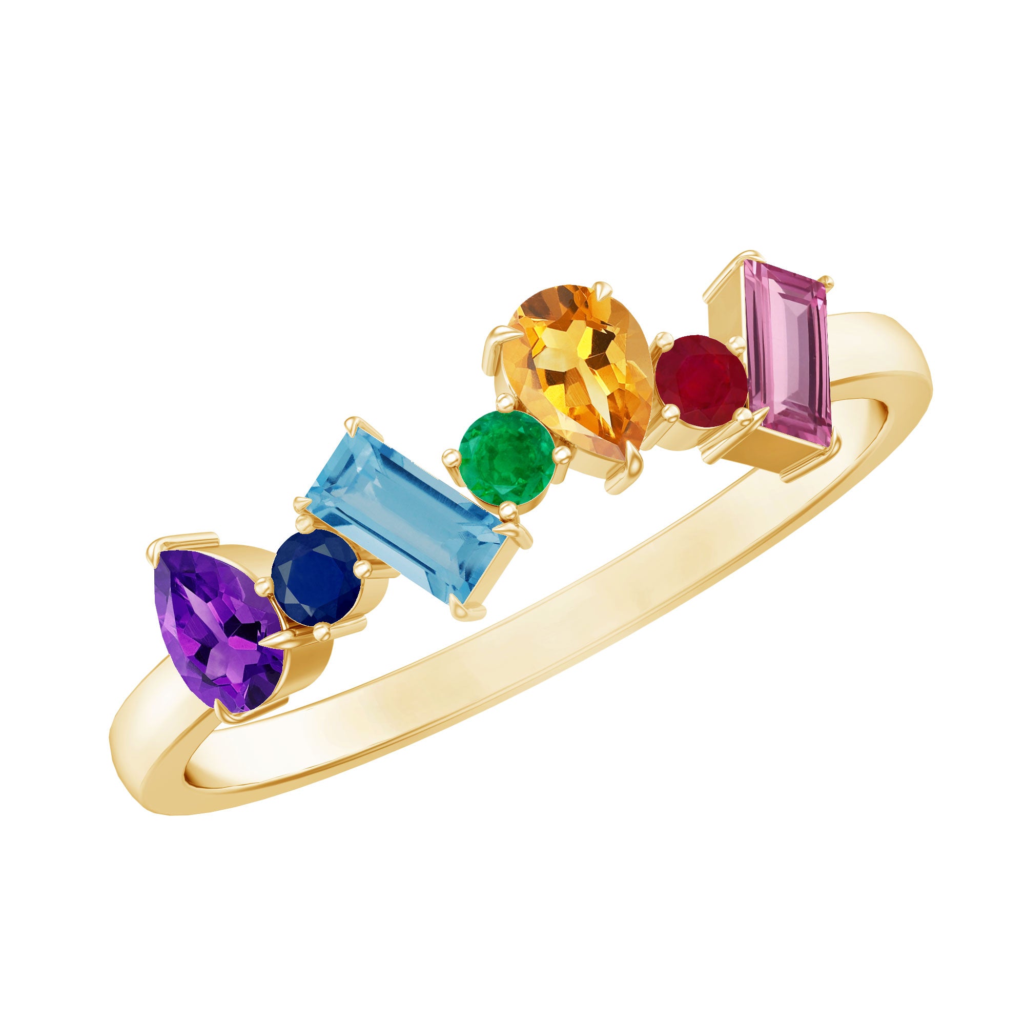 Natural Multi Gemstone Promise Ring for Women AAA - Rosec Jewels