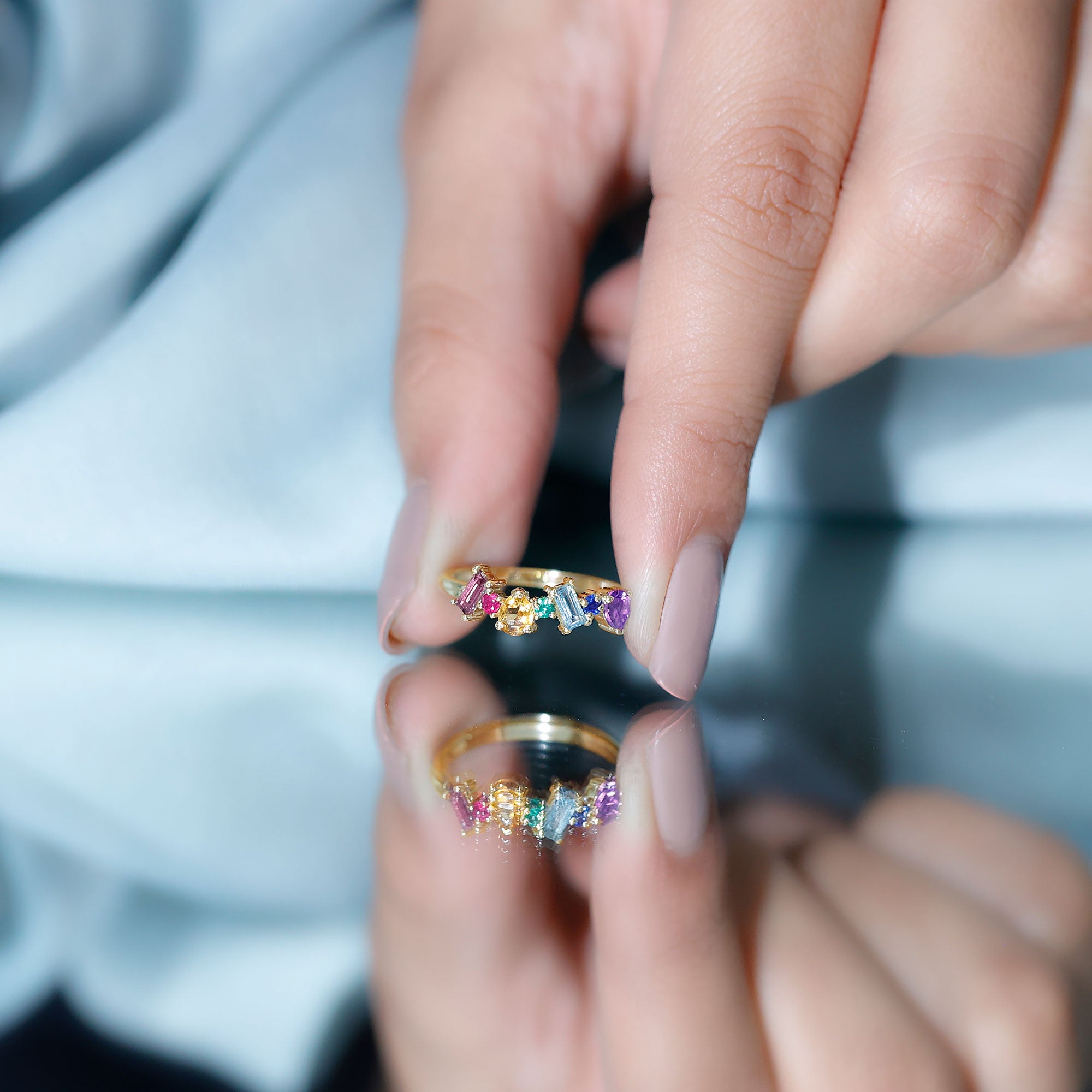 Rosec Jewels-Natural Multi Gemstone Promise Ring for Women