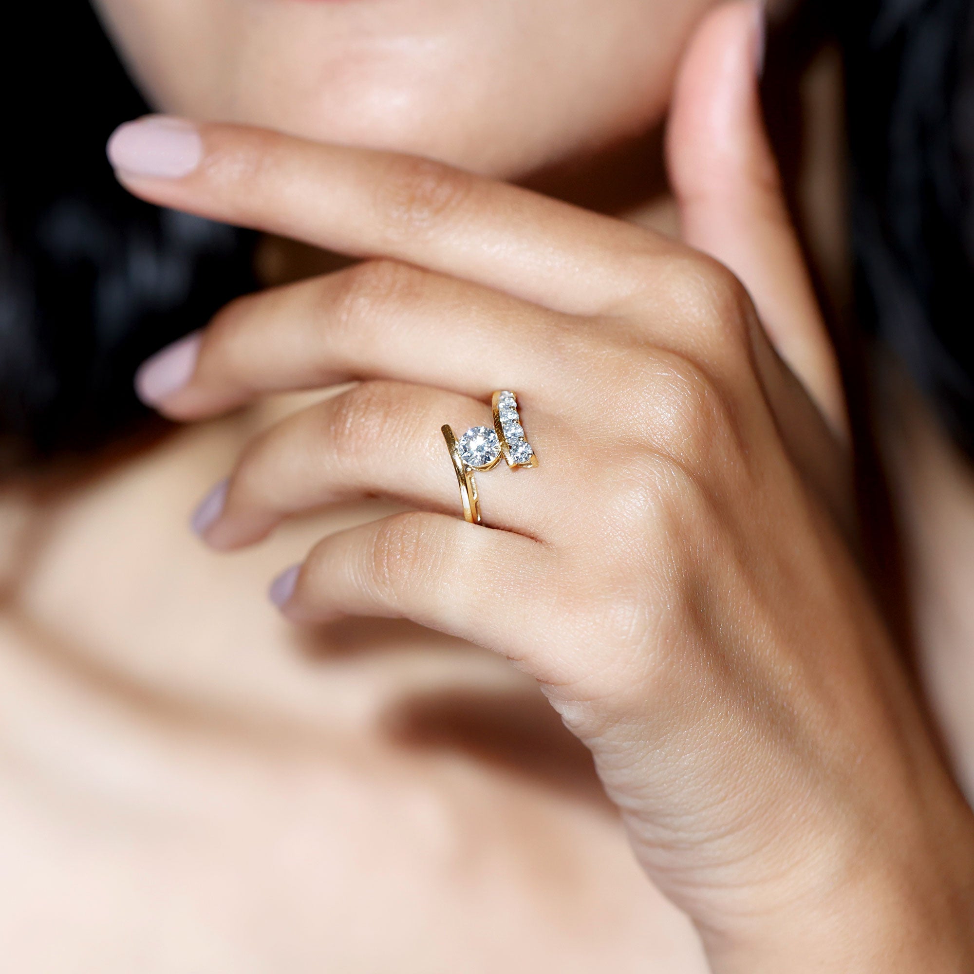 Rosec Jewels-0.9 Carat Certified Round Moissanite Bypass Engagement Ring