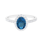 2 CT Oval Cut London Blue Topaz Solitaire Ring with Diamond Halo AAA - Rosec Jewels