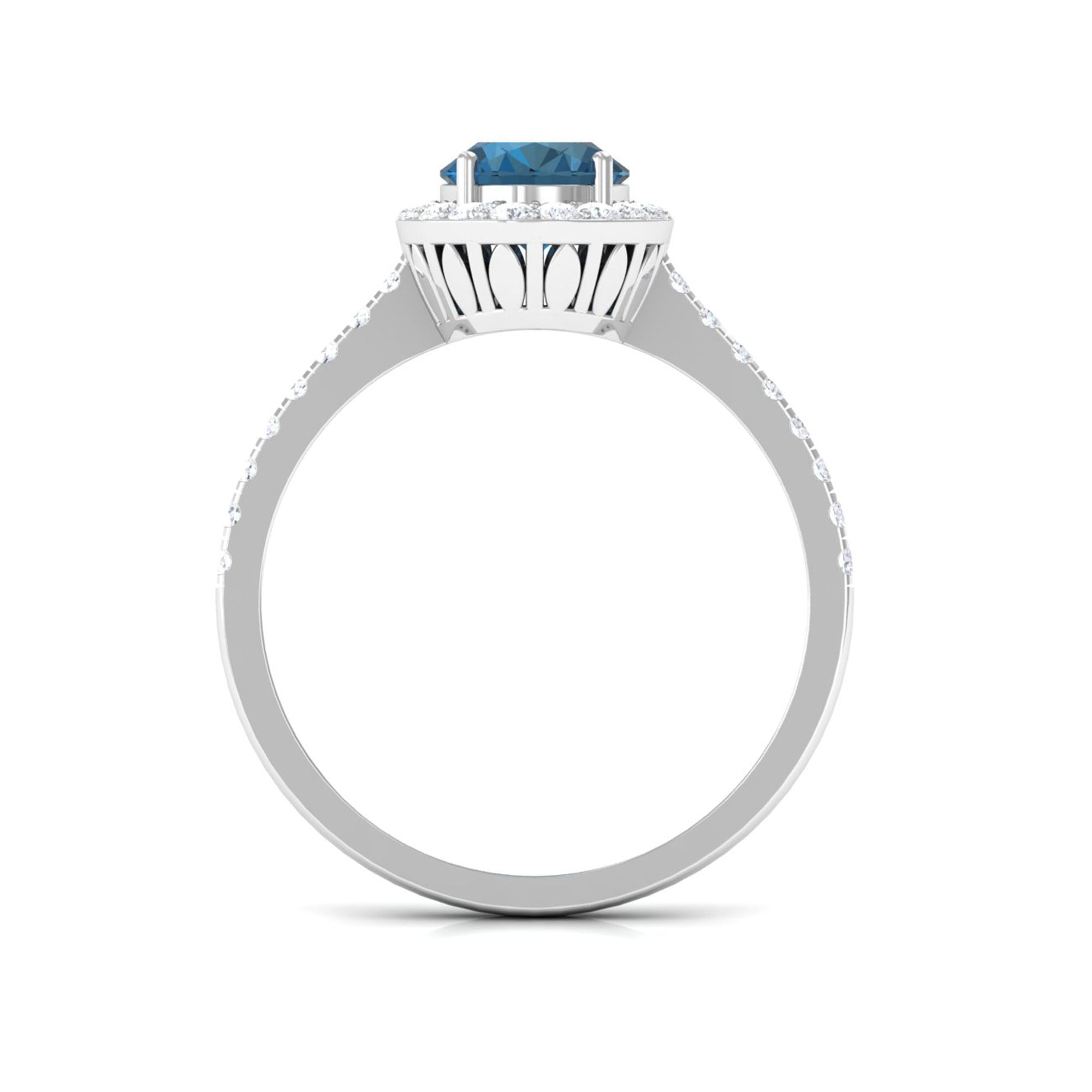 2 CT Oval Cut London Blue Topaz Solitaire Ring with Diamond Halo AAA - Rosec Jewels