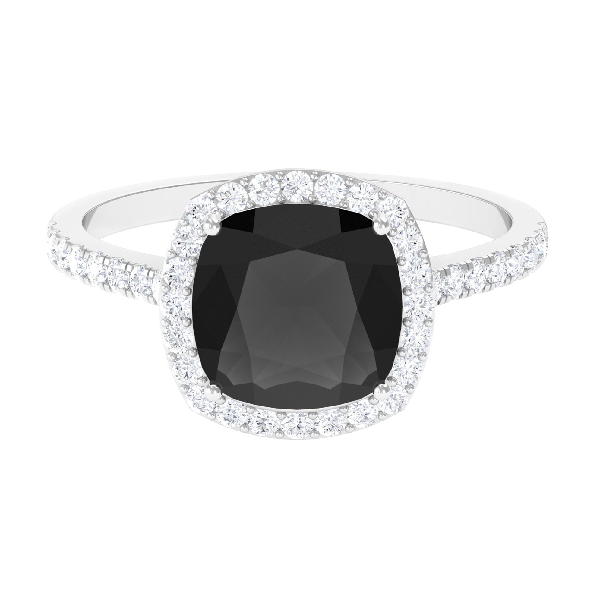 Vintage Inspired Lab Created Black Diamond Engagement Ring with Diamond Lab Created Black Diamond - ( AAAA ) - Quality - Rosec Jewels