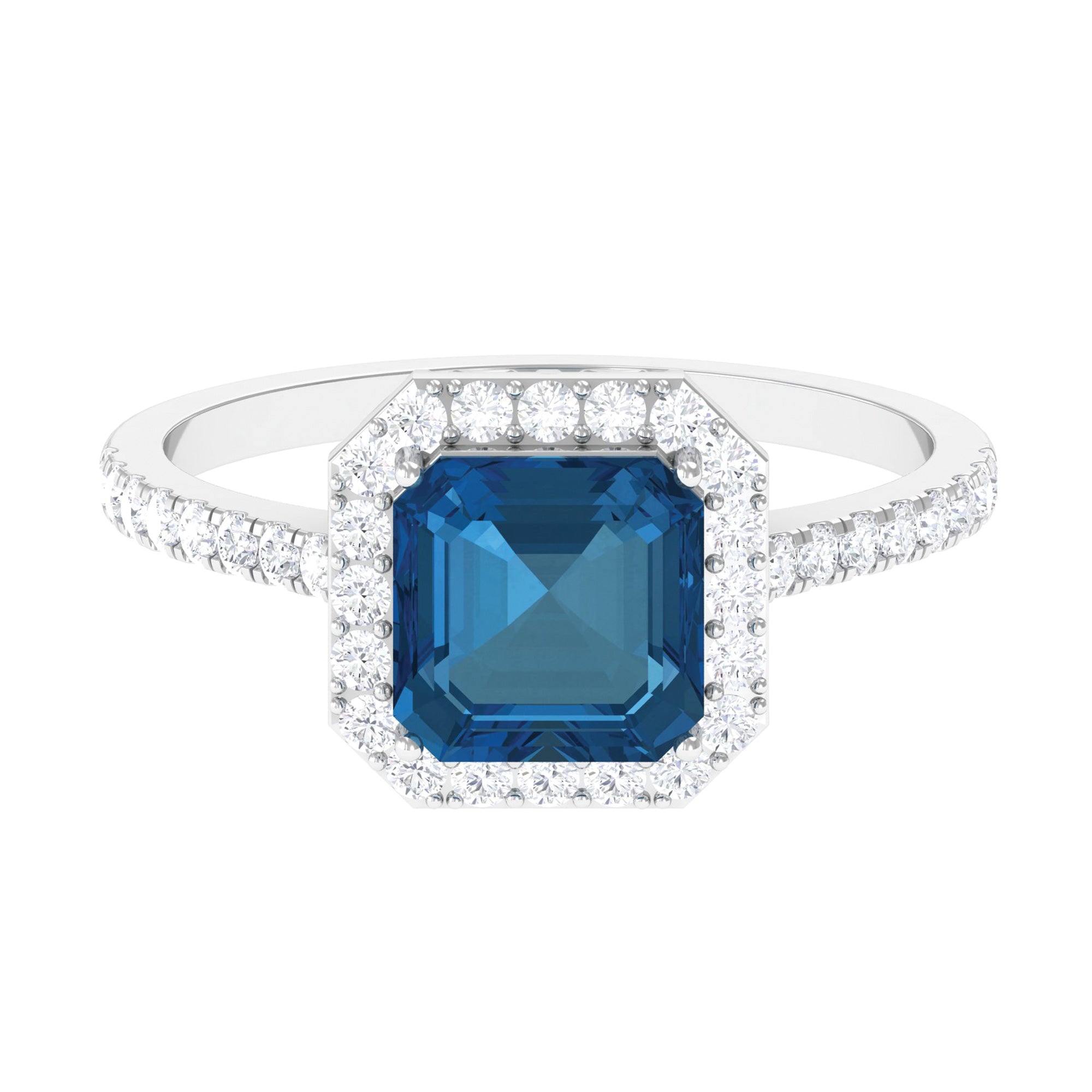 Crown Shank London Blue Topaz Engagement Ring with Diamond Accent London Blue Topaz - ( AAA ) - Quality - Rosec Jewels