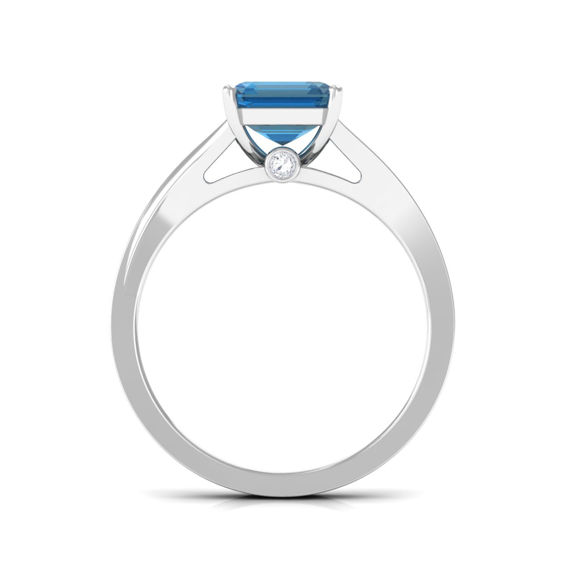8mm Asscher Cut London Blue Topaz Split Shank Engagement Ring with Diamond AAA - Rosec Jewels