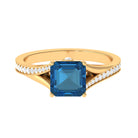 8mm Asscher Cut London Blue Topaz Split Shank Engagement Ring with Diamond AAA - Rosec Jewels
