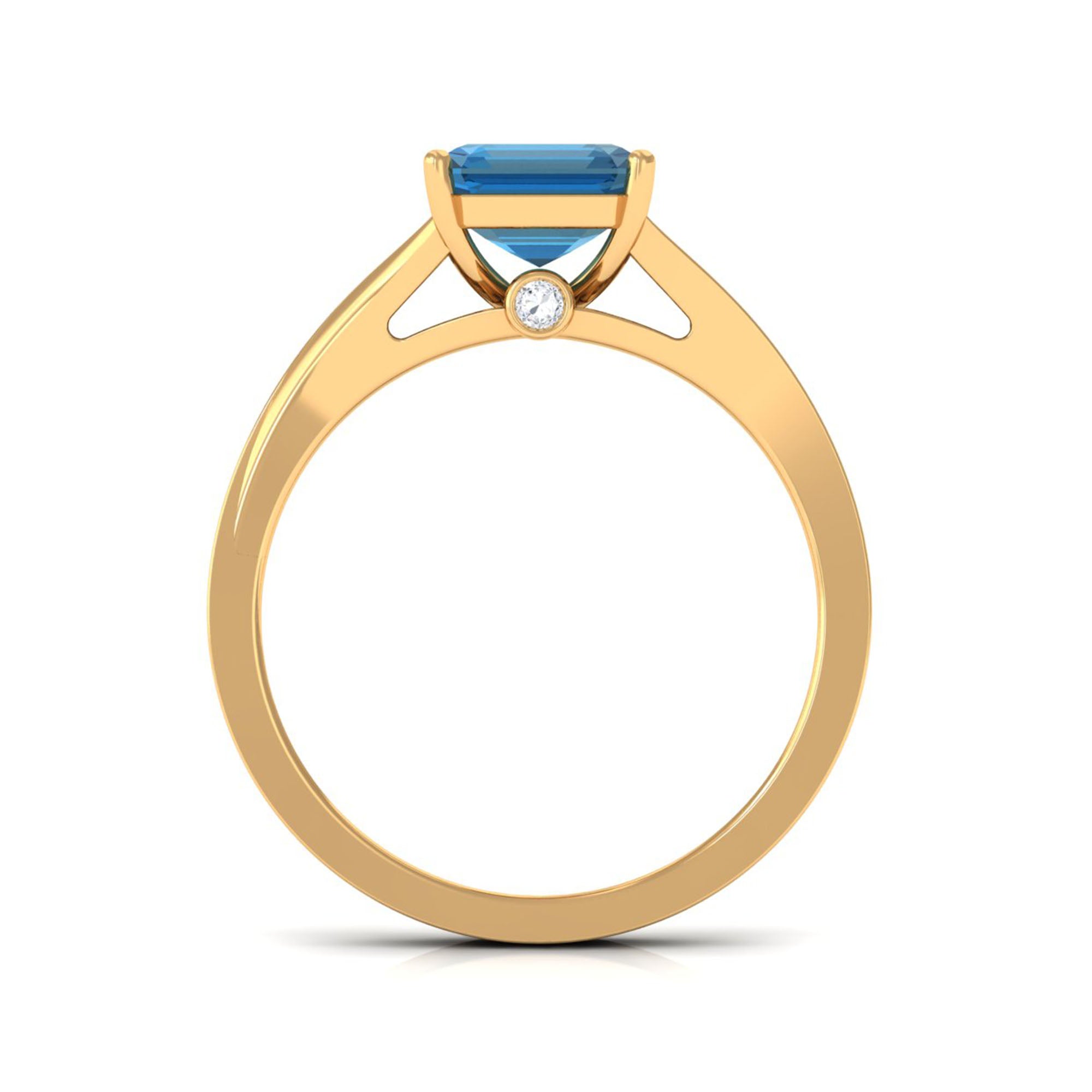 8mm Asscher Cut London Blue Topaz Split Shank Engagement Ring with Diamond AAA - Rosec Jewels