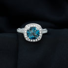 8mm Cushion Cut London Blue Topaz Vintage Inspired Ring with Diamond Halo AAA - Rosec Jewels