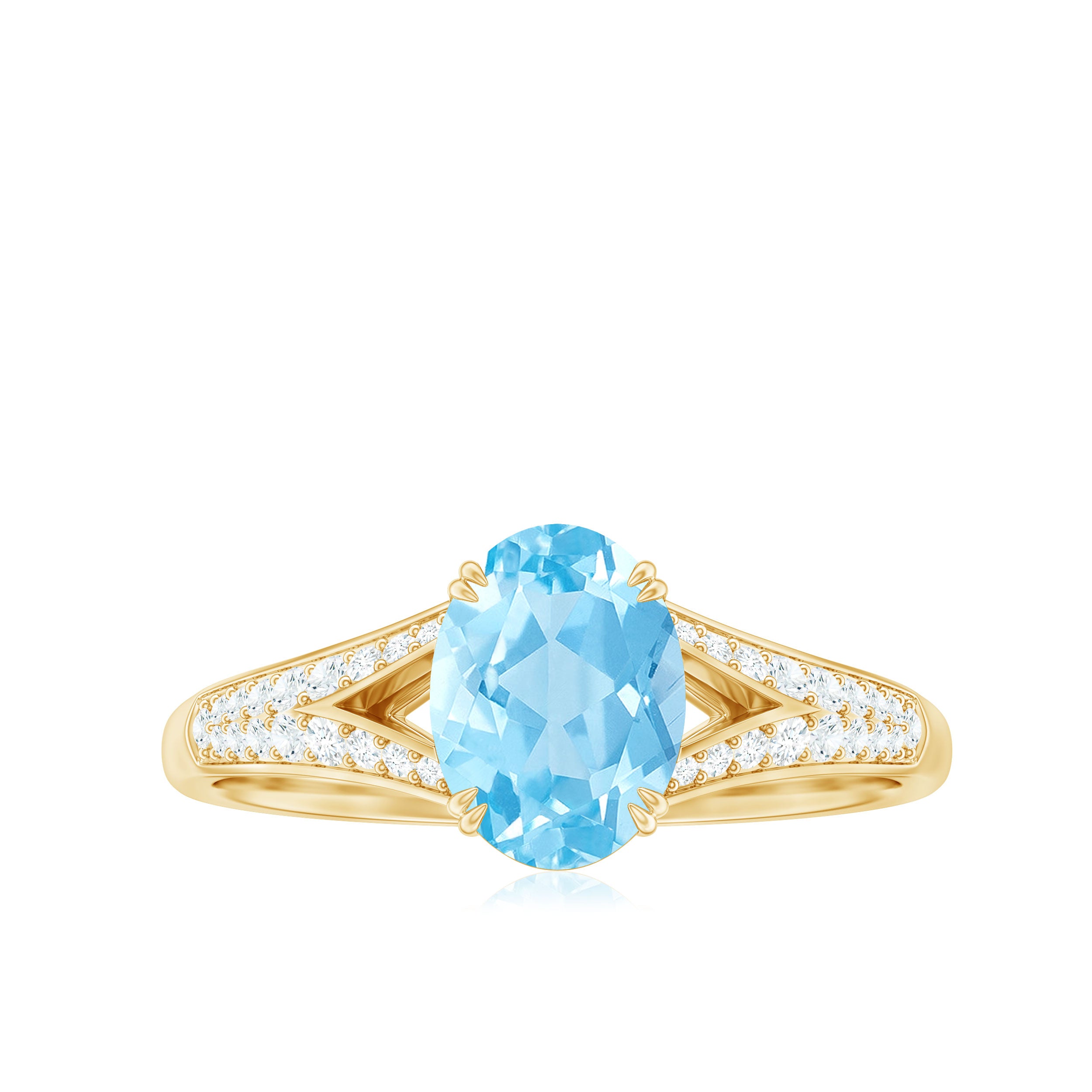Genuine 1 Carat Oval Aquamarine Engagement Ring with Diamond Split Shank AAA - Rosec Jewels