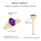 1.25 CT Split Shank Oval Amethyst Solitaire Engagement Ring with Diamond AAA - Rosec Jewels