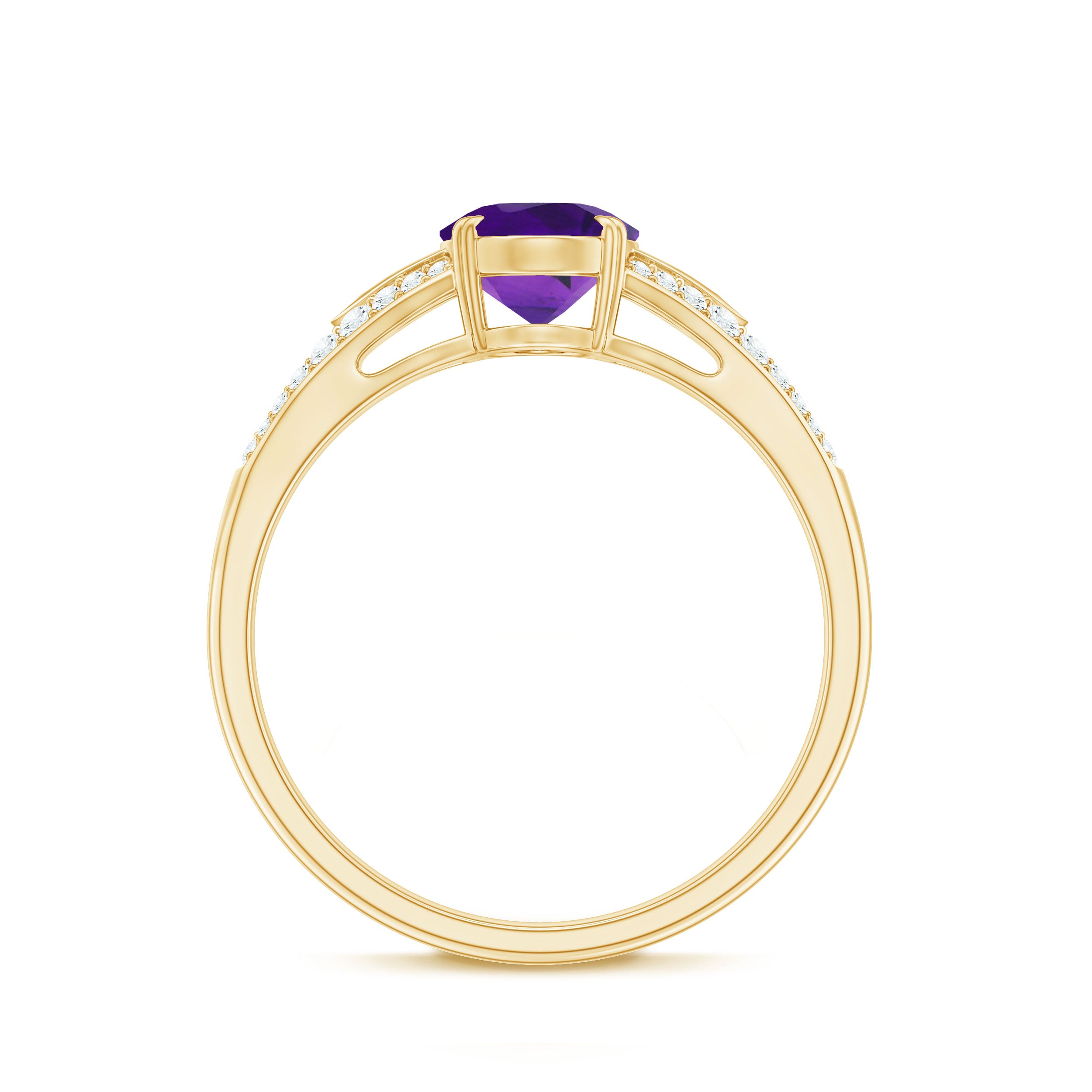 1.25 CT Split Shank Oval Amethyst Solitaire Engagement Ring with Diamond AAA - Rosec Jewels
