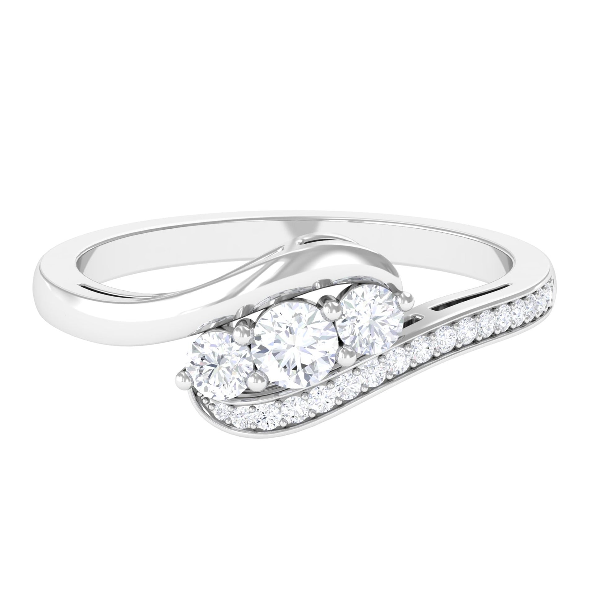 Designer Moissanite Three Stone Bypass Ring Moissanite - ( D-VS1 ) - Color and Clarity - Rosec Jewels