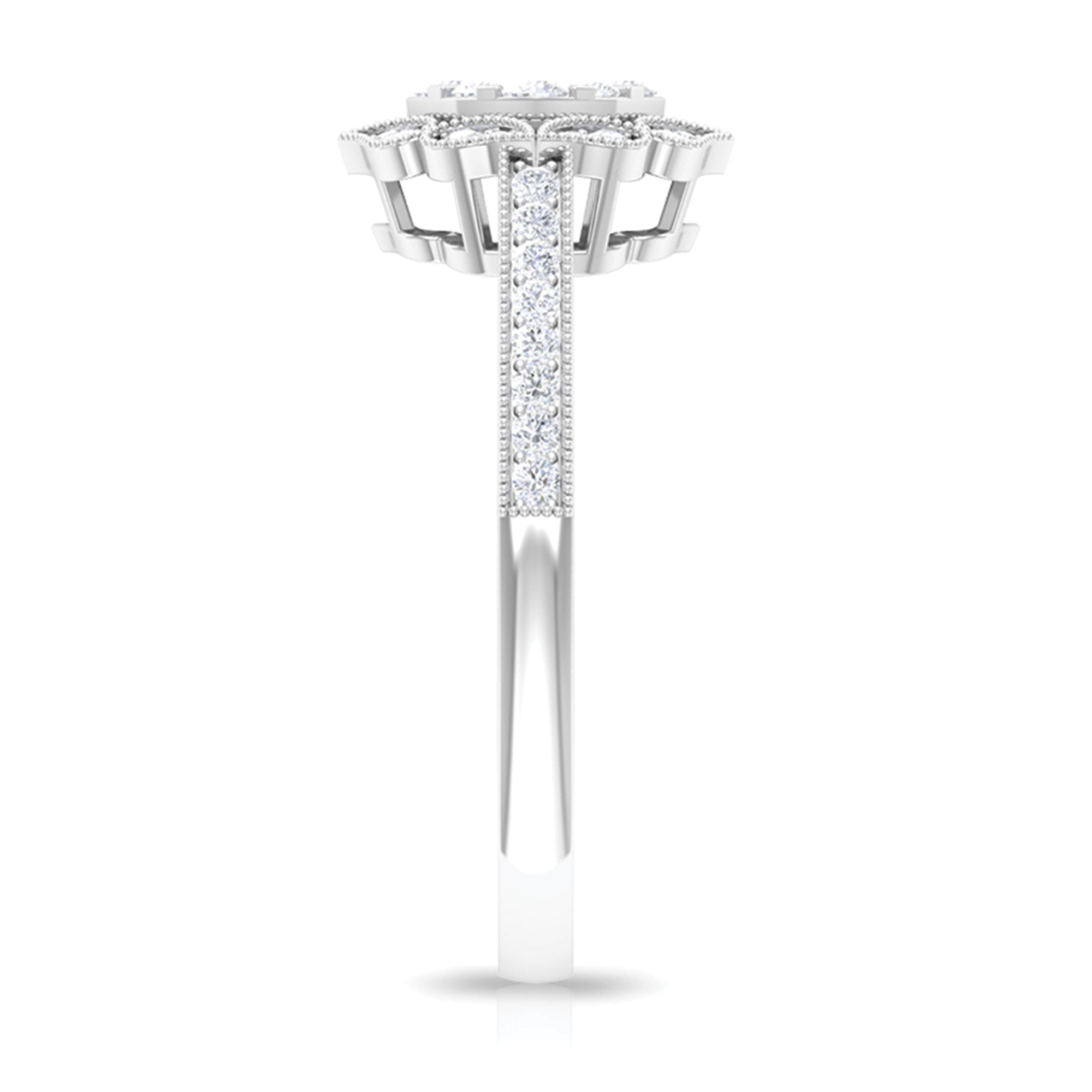 Vintage Inspired Diamond Halo Engagement Ring In Illusion Setting Natural - ( HI-SI ) - Rosec Jewels