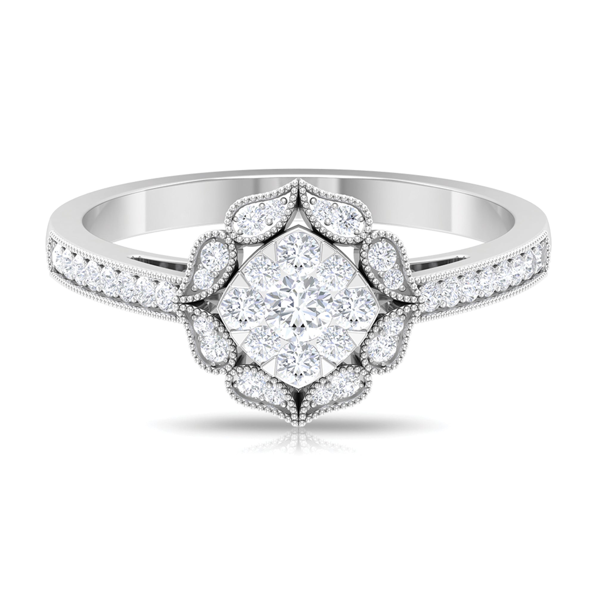 Vintage Inspired Diamond Halo Engagement Ring In Illusion Setting Natural - ( HI-SI ) - Rosec Jewels