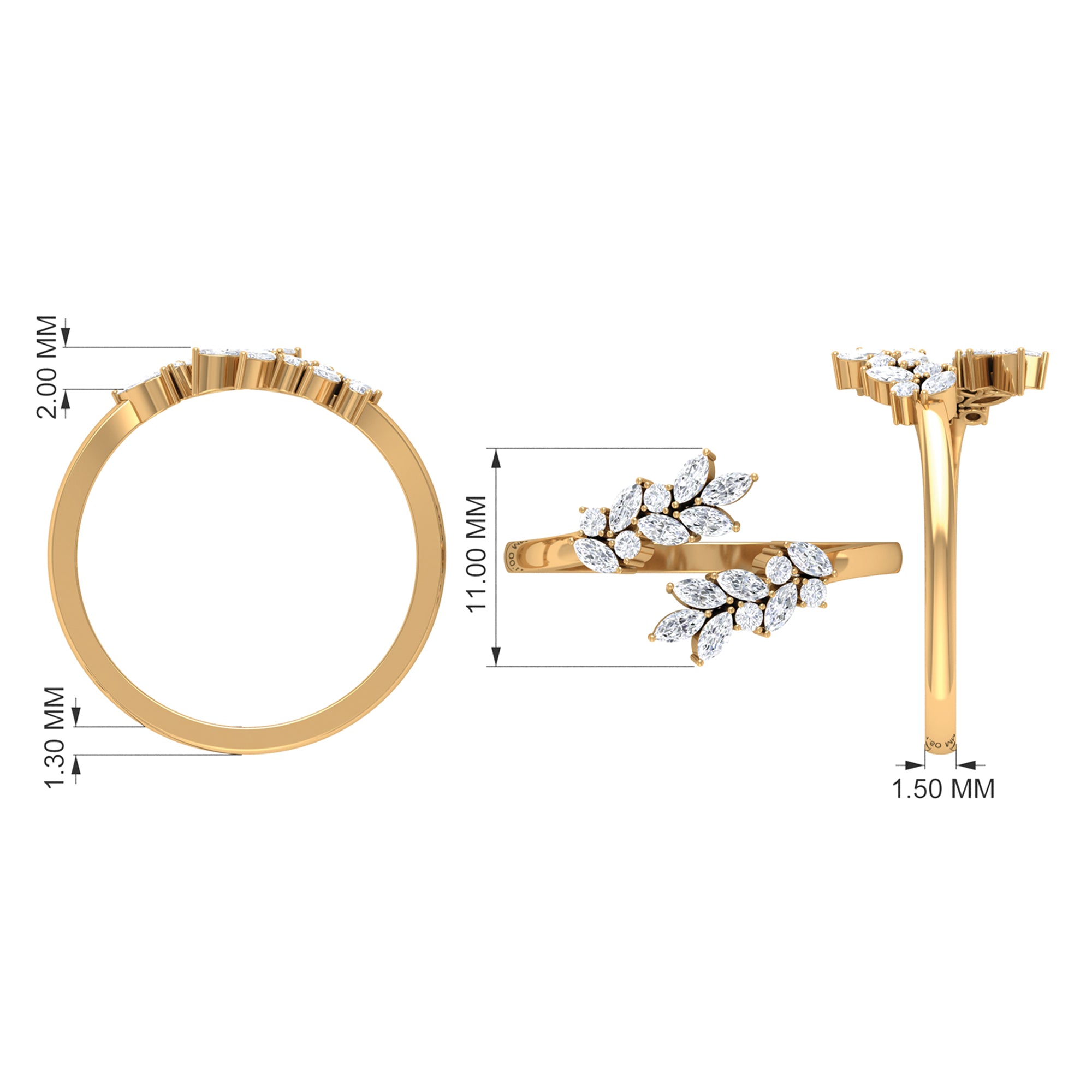 Nature Inspired Diamond Leaf Wrap Ring for Women Natural - ( HI-SI ) - Rosec Jewels