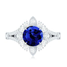 Certified 2.7 Carat Lab Grown Blue Sapphire Flower Engagement Ring with Diamond AAAA - Rosec Jewels