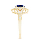 Certified 2.7 Carat Lab Grown Blue Sapphire Flower Engagement Ring with Diamond AAAA - Rosec Jewels