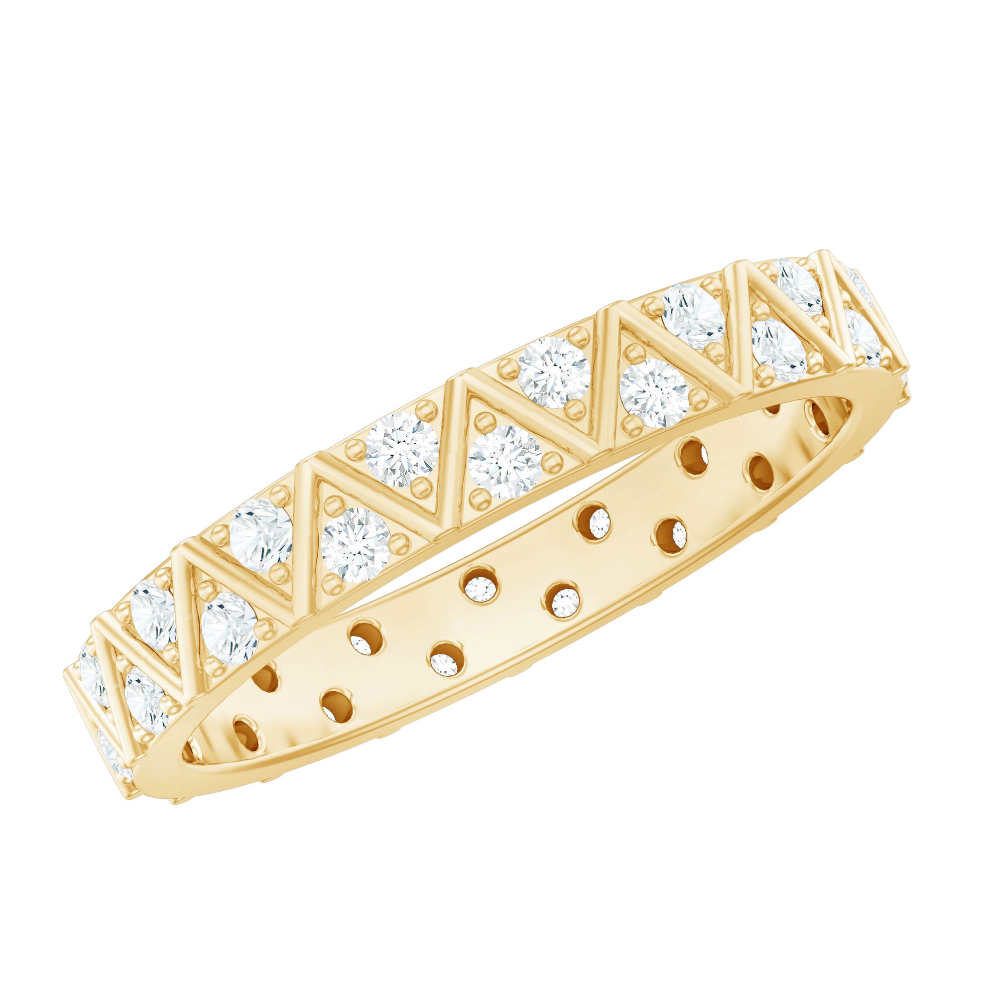 Diamond Band Ring in Surface Prong Set Natural - ( HI-SI ) - Rosec Jewels