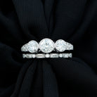 Moissanite 3 Stone Wedding Ring Set in Beaded Bezel Setting Moissanite - ( D-VS1 ) - Color and Clarity - Rosec Jewels