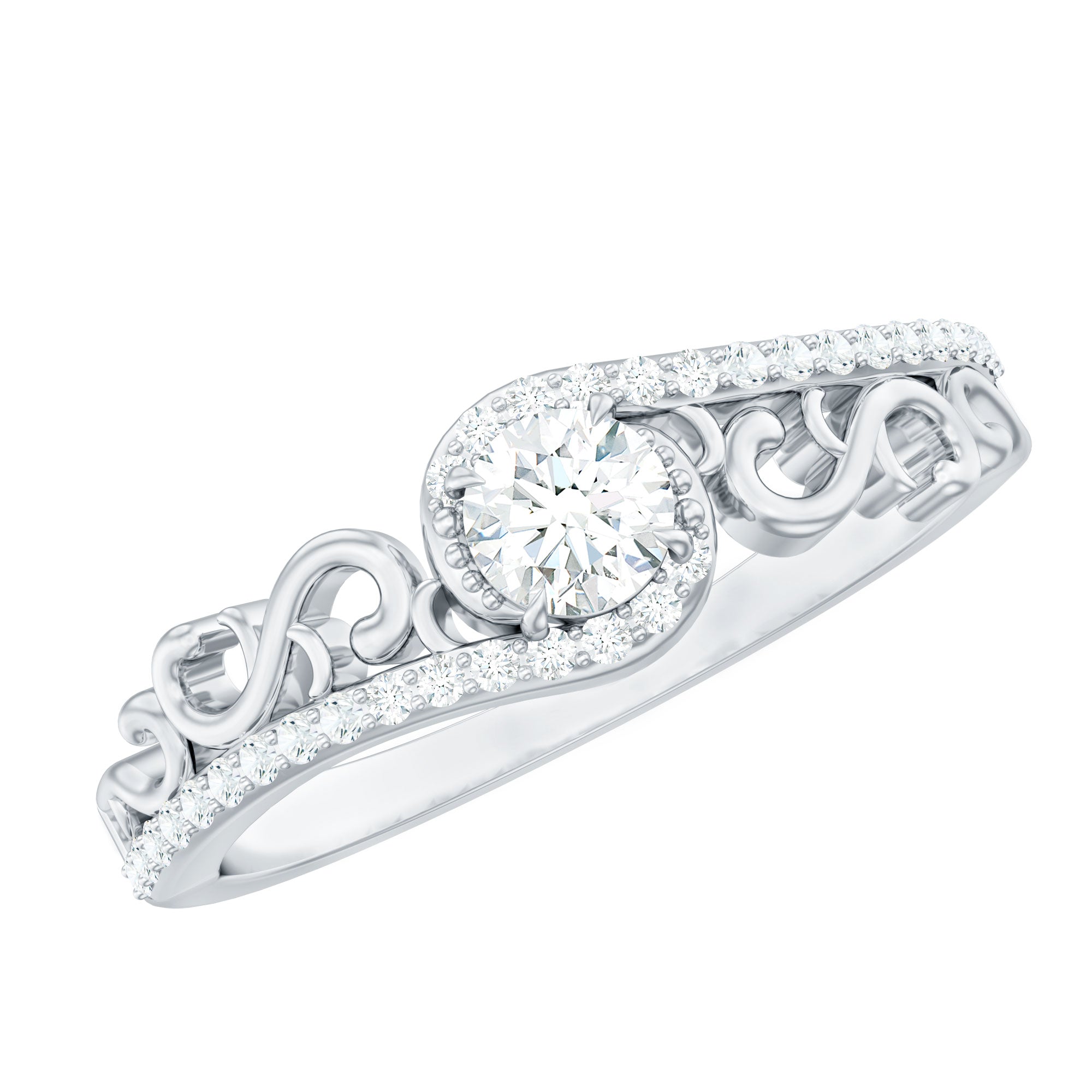 Vintage Style Diamond Engagement Ring with Bypass Shank Natural - ( HI-SI ) - Rosec Jewels
