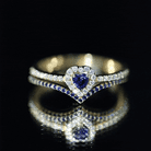 Certified Lab Grown Blue Sapphire Heart Engagement Ring Set with Real Diamond AAAA - Rosec Jewels