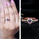 Certified Lab Grown Blue Sapphire Heart Engagement Ring Set with Real Diamond AAAA - Rosec Jewels