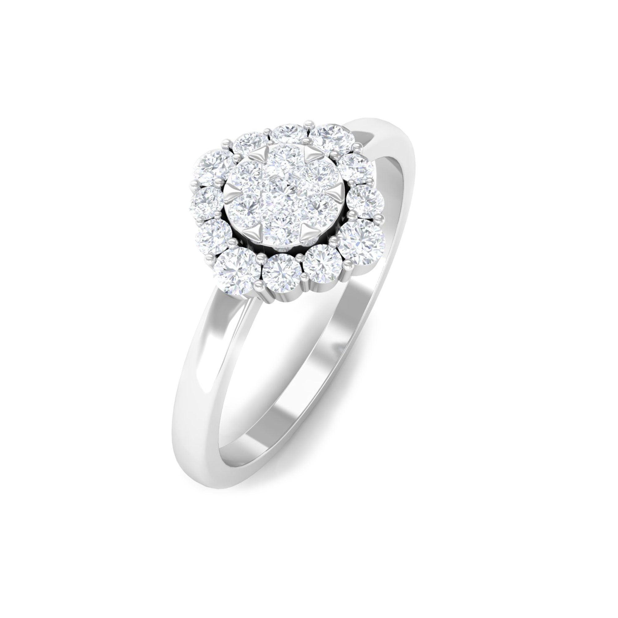 Natural Diamond Classic Engagement Ring with Halo Natural - ( HI-SI ) - Rosec Jewels