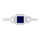Real Blue Sapphire Princess Cut Blue Sapphire Engagement Ring with Diamond AAA - Rosec Jewels