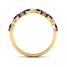 Genuine Baguette Blue Sapphire Half Eternity Ring with Diamond AAA - Rosec Jewels