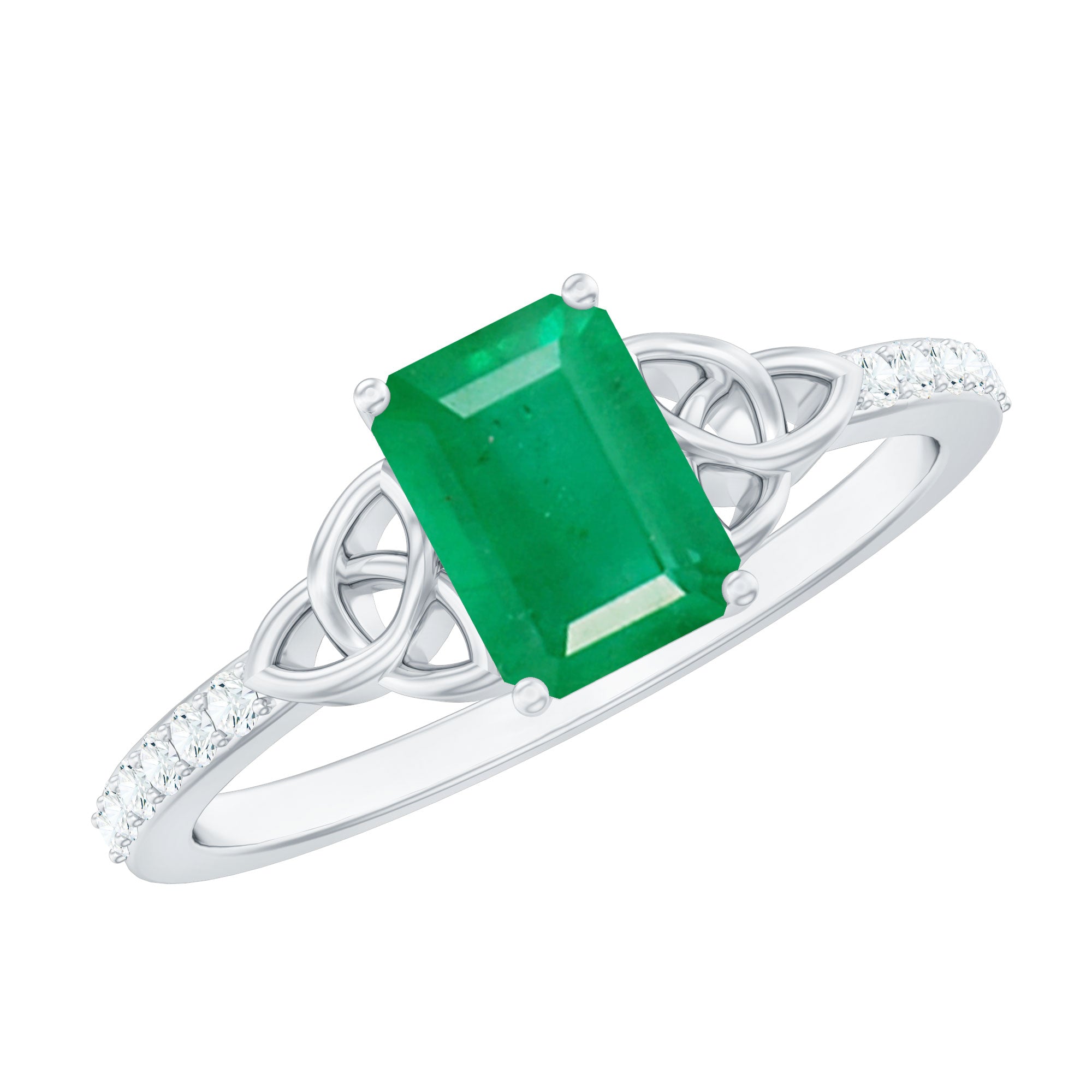 Natural 5X7mm Emerald Cut Emerald Diamond Engagement Ring with Celtic Knot AAA - Rosec Jewels