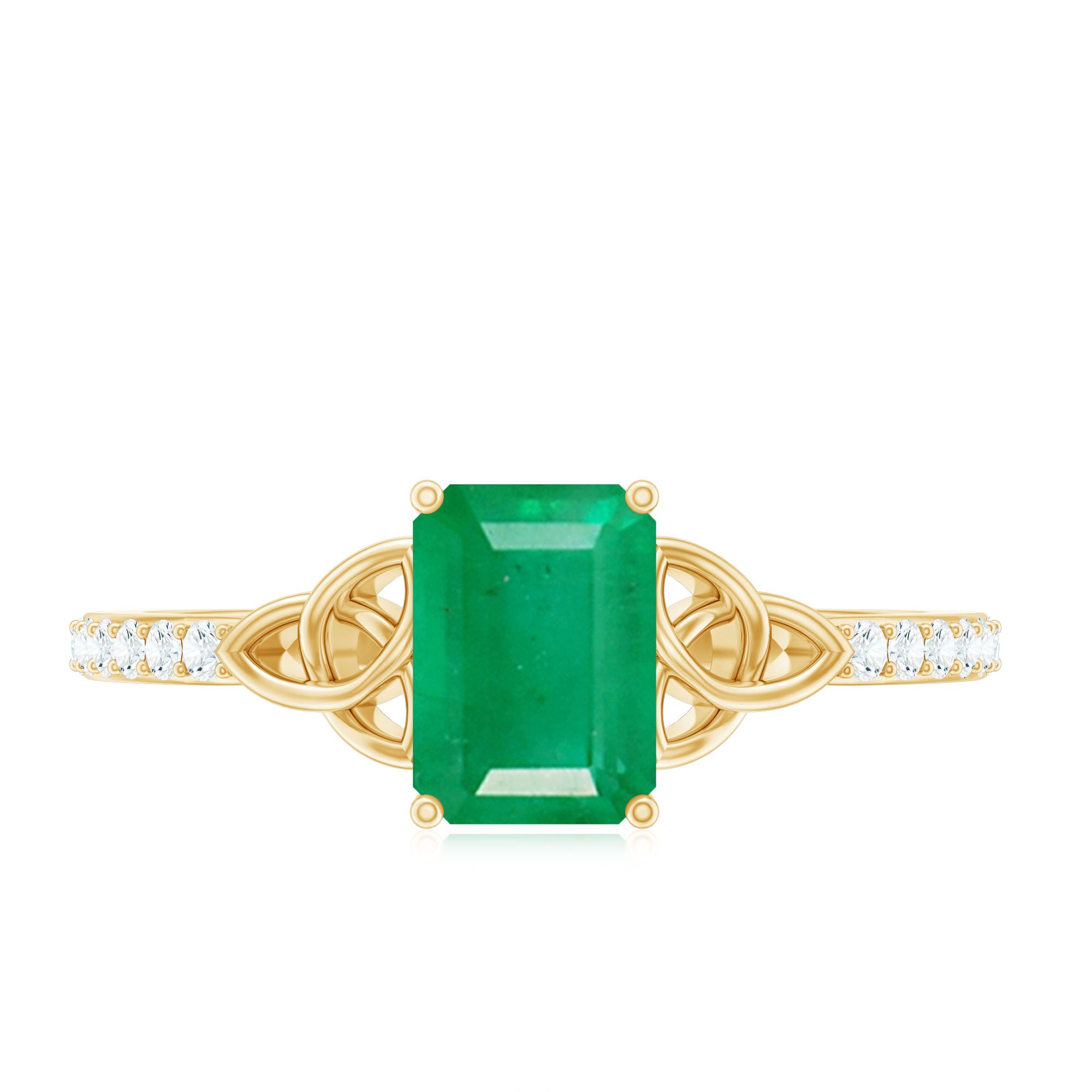 Natural 5X7mm Emerald Cut Emerald Diamond Engagement Ring with Celtic Knot AAA - Rosec Jewels