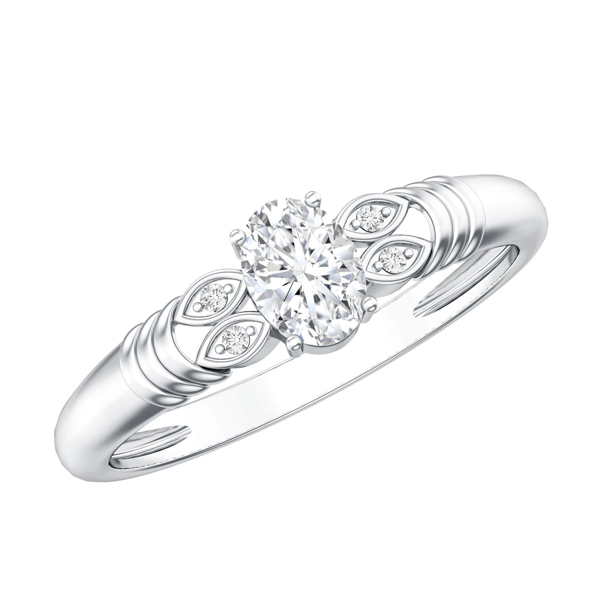 Natural Oval Cut Diamond Solitaire Engagement Ring Natural - ( HI-SI ) - Rosec Jewels