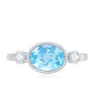 Bezel Set Aquamarine and Diamond East West Engagement Ring AAA - Rosec Jewels
