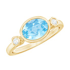 Bezel Set Aquamarine and Diamond East West Engagement Ring AAA - Rosec Jewels