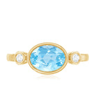 Bezel Set Aquamarine and Diamond East West Engagement Ring AAA - Rosec Jewels