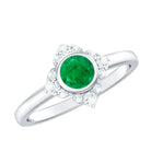 Natural Bezel Set 5mm Emerald Flower Engagement Ring with Diamond AAA - Rosec Jewels