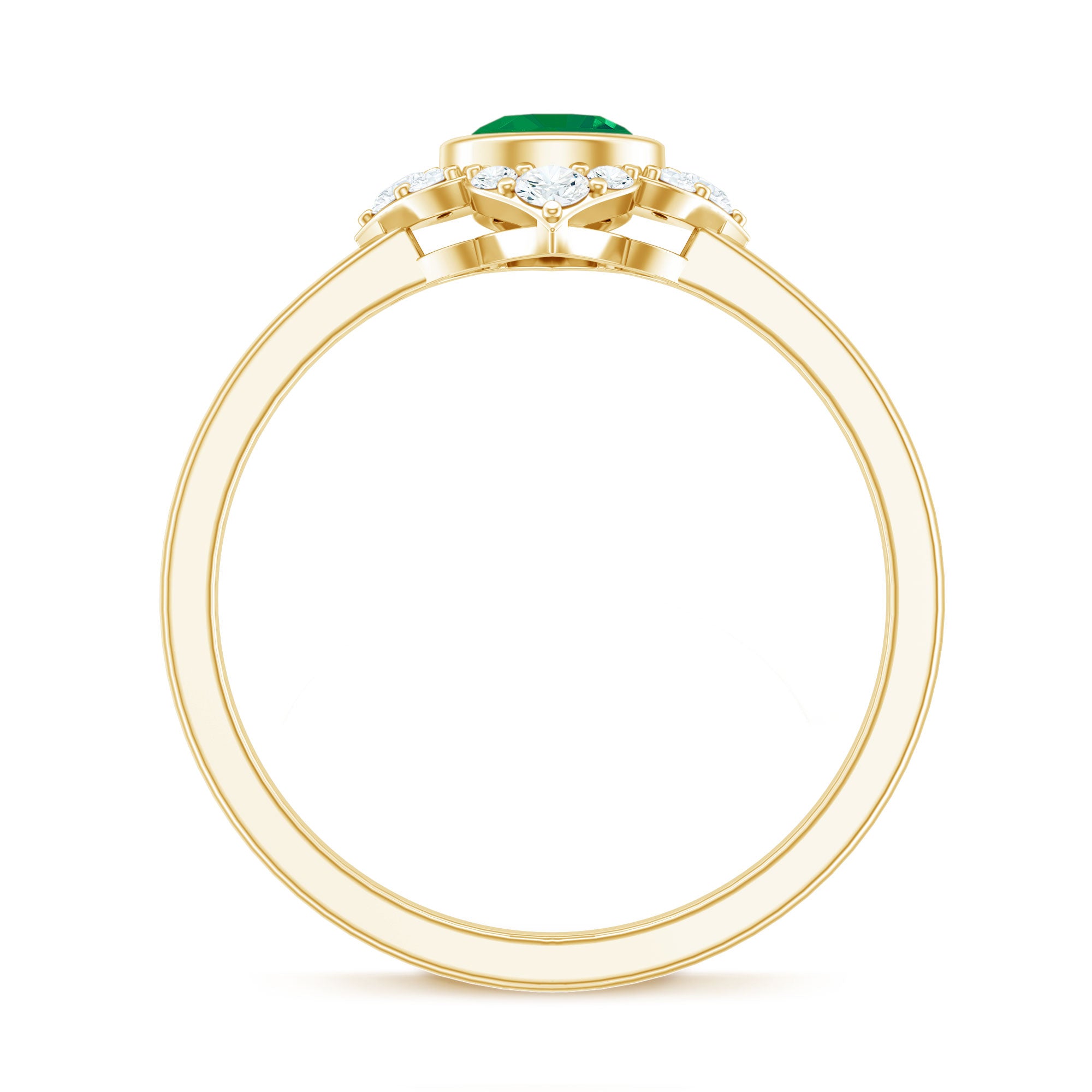 Natural Bezel Set 5mm Emerald Flower Engagement Ring with Diamond AAA - Rosec Jewels