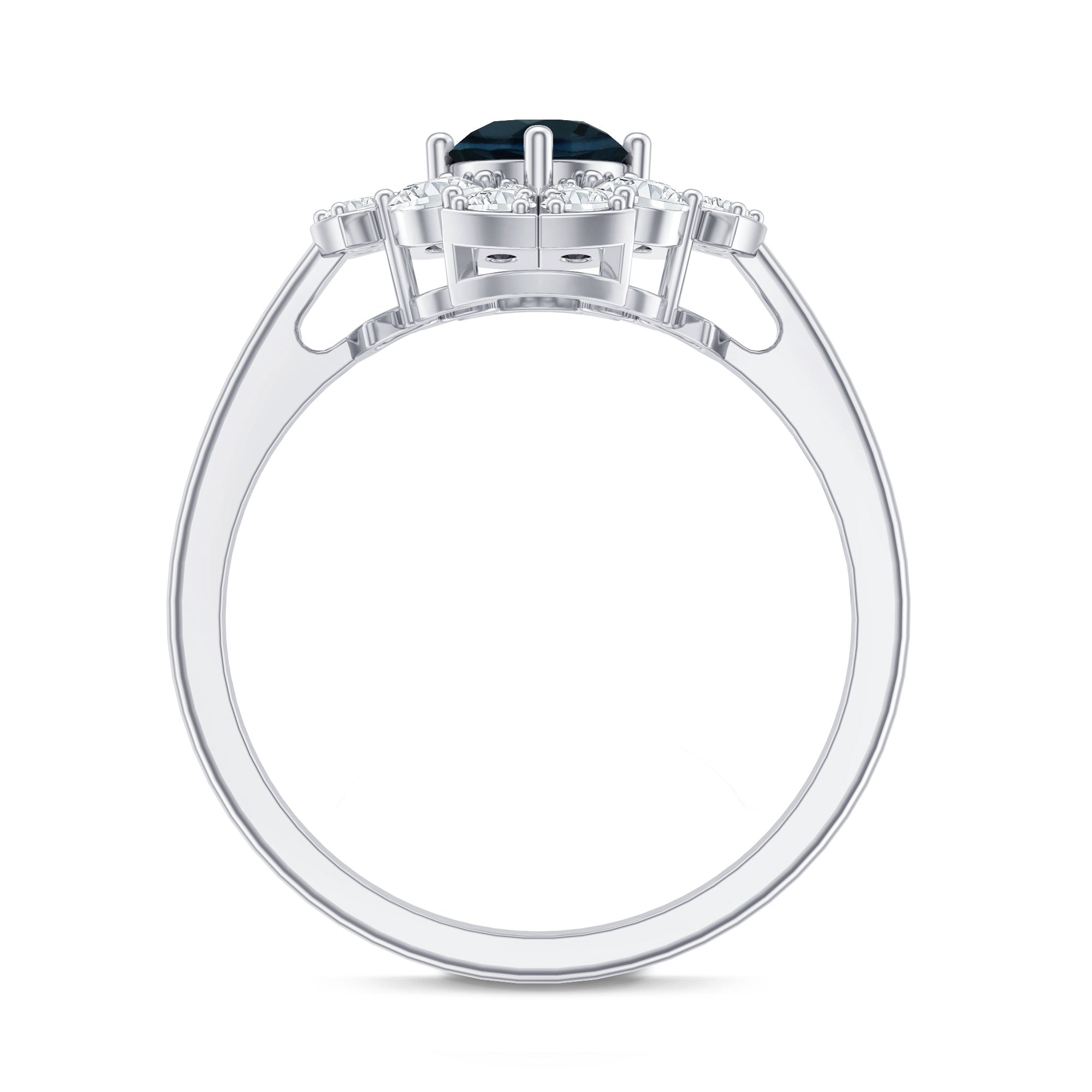 Rosec Jewels-London Blue Topaz Floral Engagement Ring with Diamond