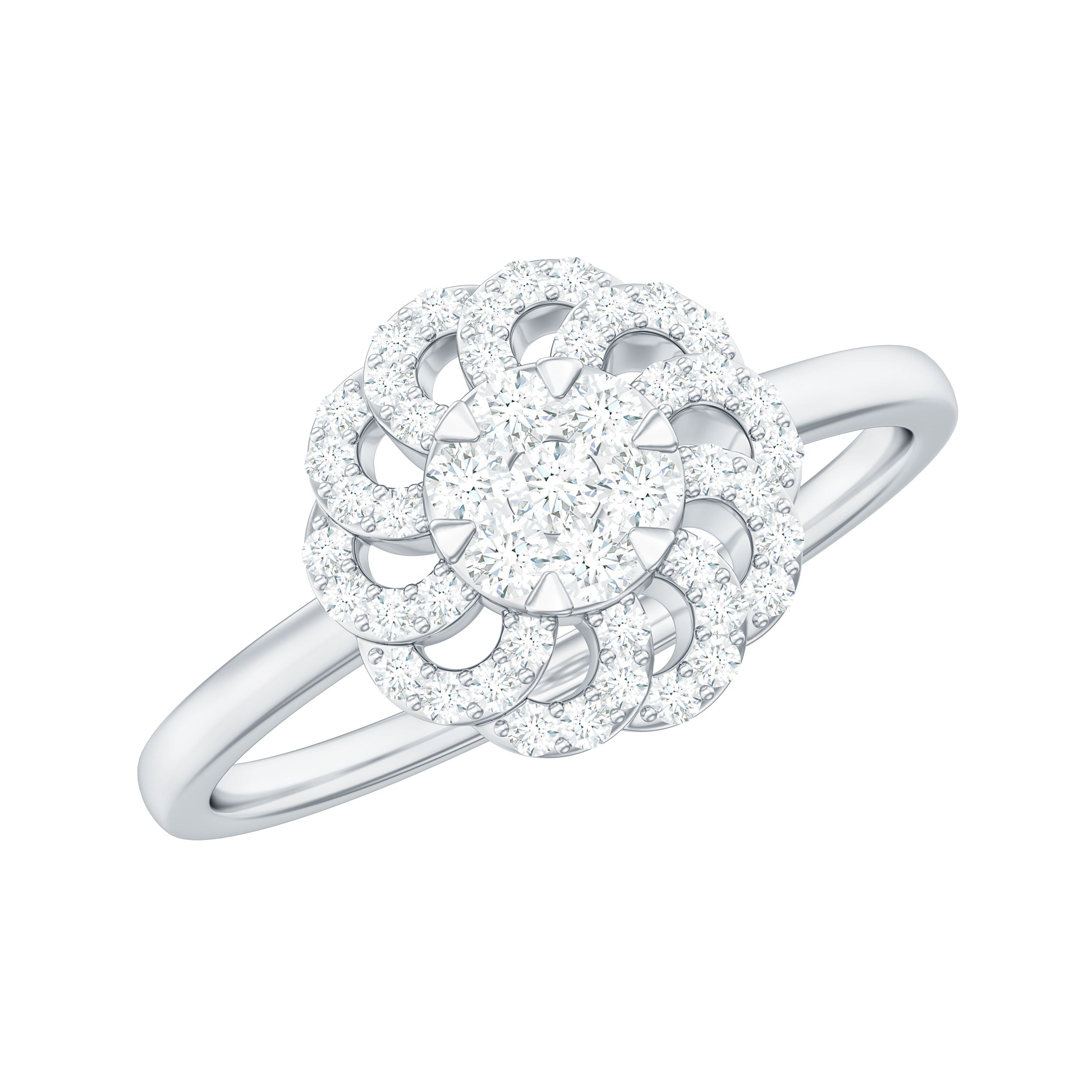 Certified Natural Diamond Flower Engagement Ring in Illusion Set Natural - ( HI-SI ) - Rosec Jewels