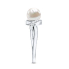 Freshwater Pearl Solitaire Crossover Engagement Ring with Diamond AAA - Rosec Jewels
