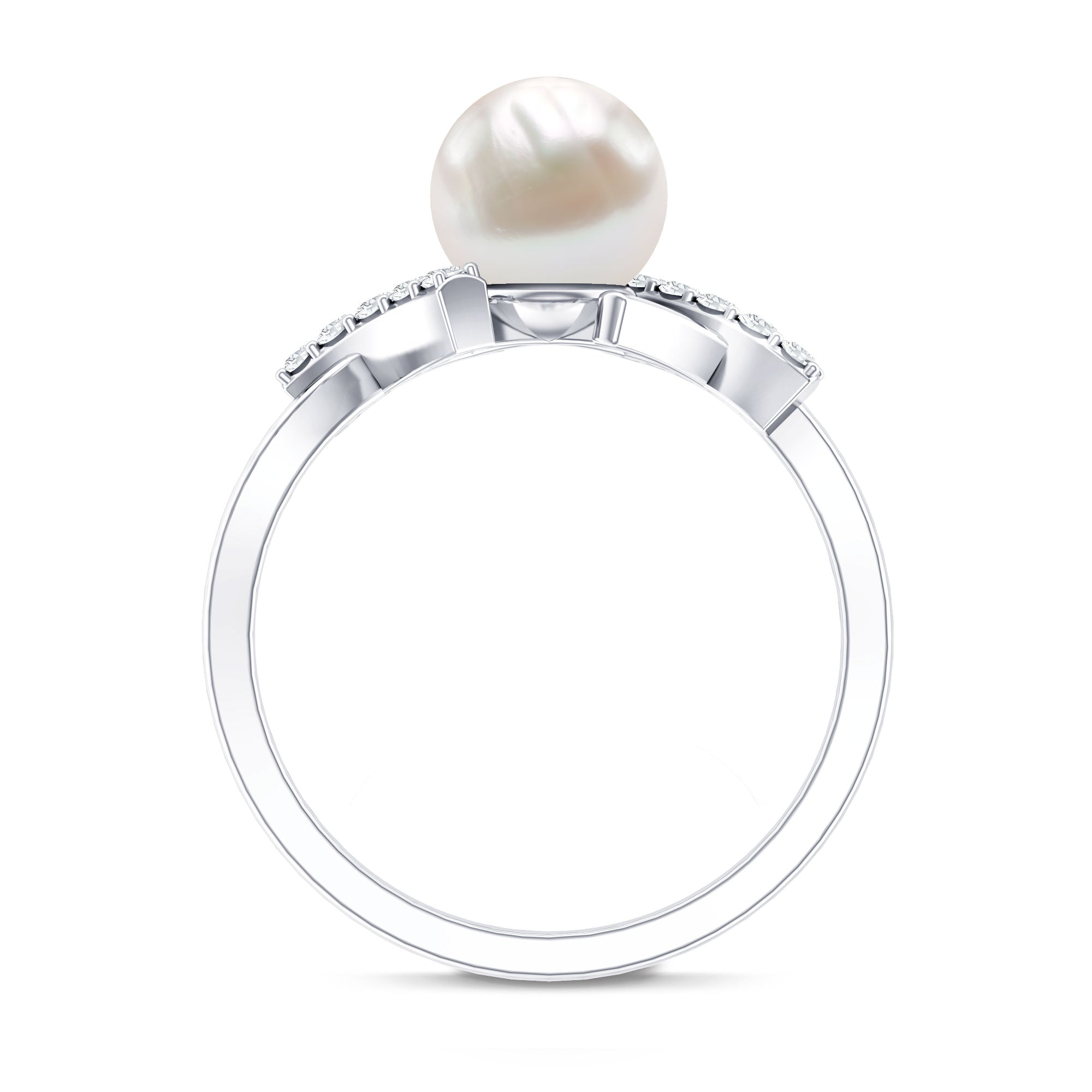 Freshwater Pearl Solitaire Crossover Engagement Ring with Diamond AAA - Rosec Jewels