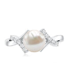 Freshwater Pearl Solitaire Crossover Engagement Ring with Diamond AAA - Rosec Jewels
