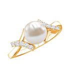 Freshwater Pearl Solitaire Crossover Engagement Ring with Diamond AAA - Rosec Jewels