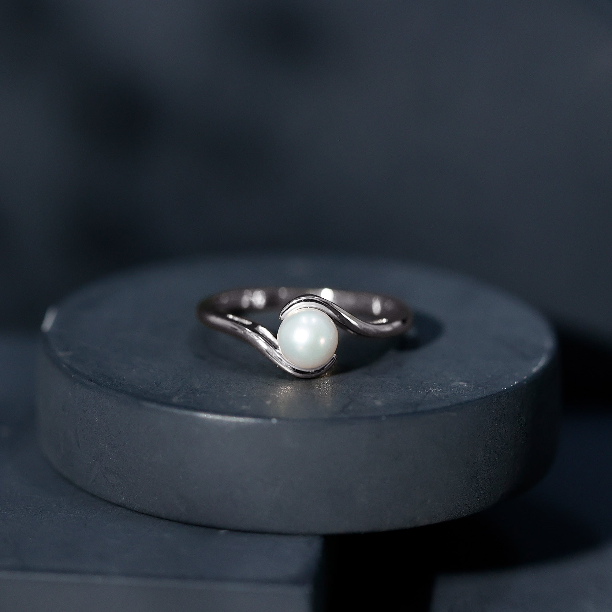 Cultured 2.2 Carat Freshwater Pearl Engagement Ring with Bypass Shank AAA - Rosec Jewels
