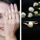 Cultured 2.2 Carat Freshwater Pearl Engagement Ring with Bypass Shank AAA - Rosec Jewels