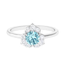 Real Round Aquamarine and Diamond Flower Engagement Ring with Certificate AAA - Rosec Jewels