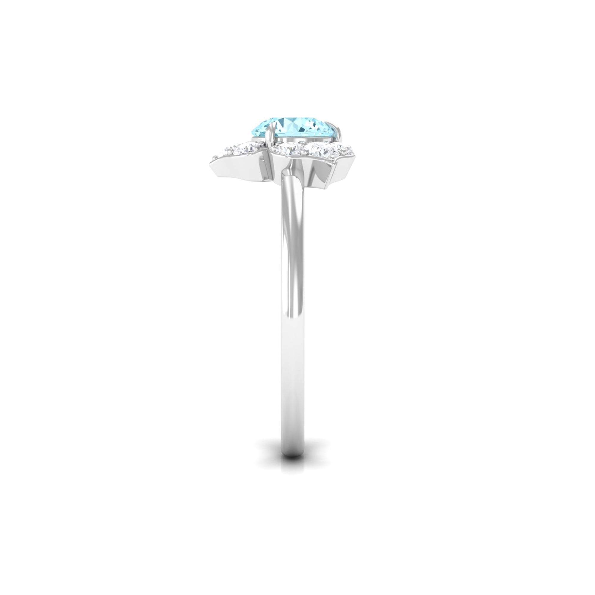 Real Round Aquamarine and Diamond Flower Engagement Ring with Certificate AAA - Rosec Jewels