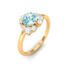 Real Round Aquamarine and Diamond Flower Engagement Ring with Certificate AAA - Rosec Jewels